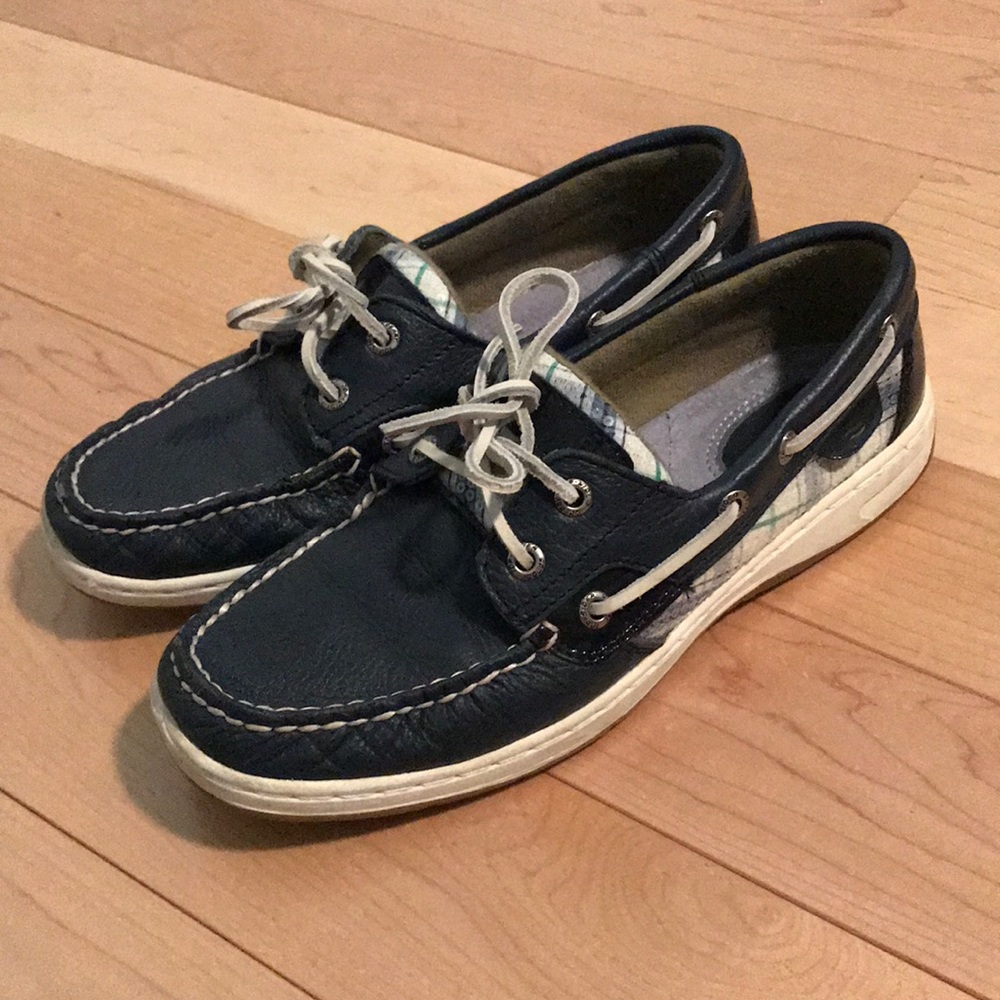 Navy plaid sperry boat shoes